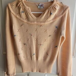 Peach Knit Sweater with Floral Accents